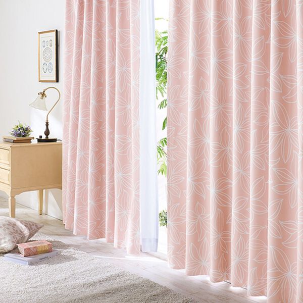 「【４枚組】多機能レース付！２級遮光フラワー柄カーテン＜断熱保温・ＵＶカット・見えにくい・簡単！素敵にコーディネートカーテ（ドレープカーテン）」｜詳細画像