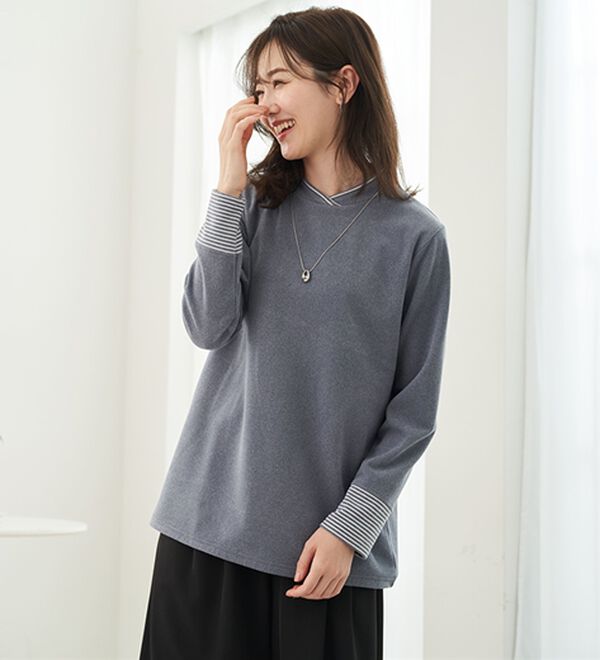 BELLUNA（ベルーナ）の「なめらかボーダー配色使いプルオーバー（カットソー）」｜詳細画像