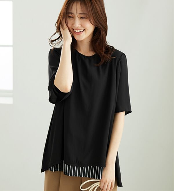 BELLUNA（ベルーナ）の「シフォン重ねレイヤードチュニック（チュニック）」｜黒