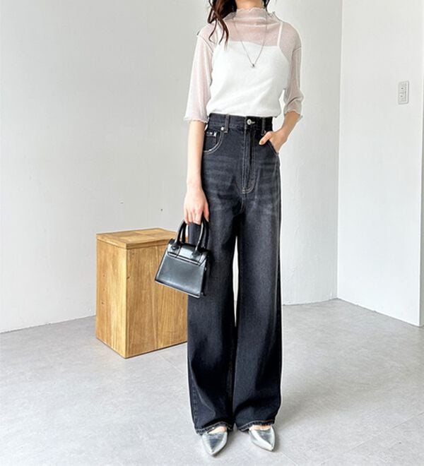 GeeRA（ジーラ）の「ハイウエストストレートデニム（ワイドパンツ・ガウチョ）」｜詳細画像