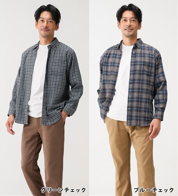「シンプル＆プラス　フランネルチェックシャツ（メンズシャツ）」｜詳細画像