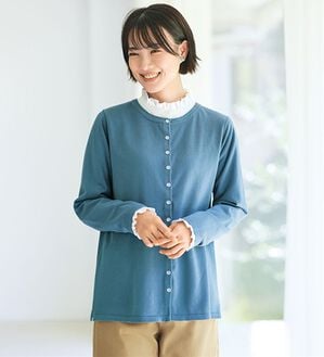 BELLUNA（ベルーナ）の「《ＨｕｇＲｅａｍコットン》ドットボタンニットカーディガン（ニットカーディガン）」｜ブルー