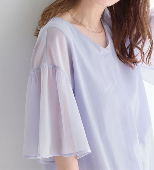 alotta（アロッタ）の「【接触冷感】インナー付フレアー袖タックブラウス（ブラウス）」｜詳細画像