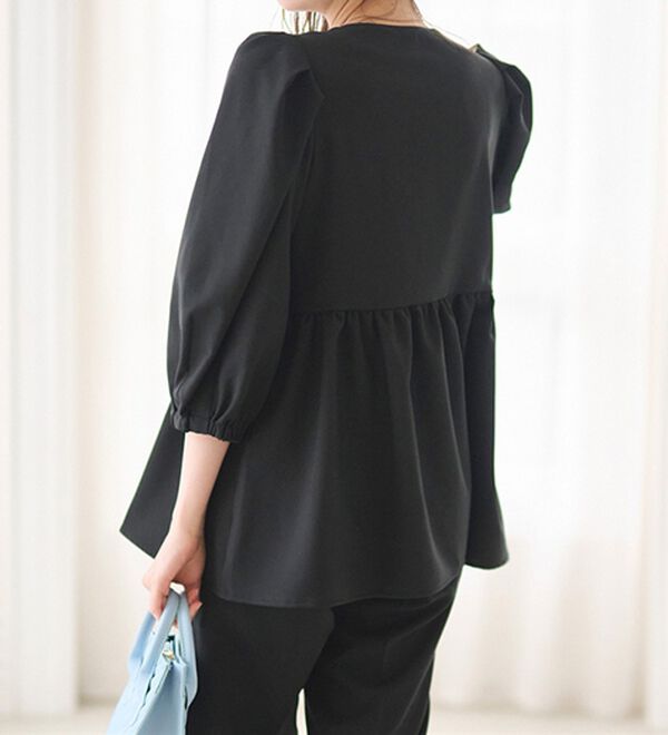 RANAN 新定番スーツシリーズ】洗える！パールボタンペプラムブラウス