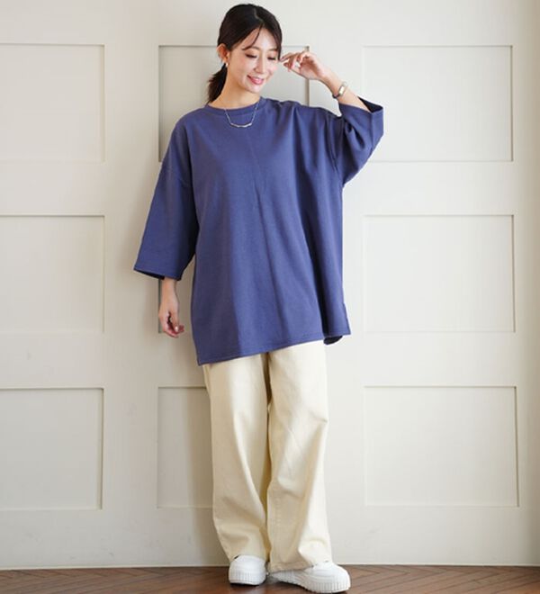 A HAPPY MARILYN（アハッピーマリリン）の「【Ｍ～８Ｌ】スウェット苦手さんも嬉しい！綿トレーナーライクビッグシルエットＴシャツ（Tシャツ）」｜詳細画像