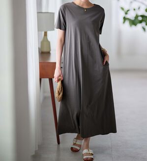 RANAN（ラナン）の「＜ＢＣ＞綿１００％ひんやりポケット付マキシワンピース（その他ワンピース）」｜チャコール