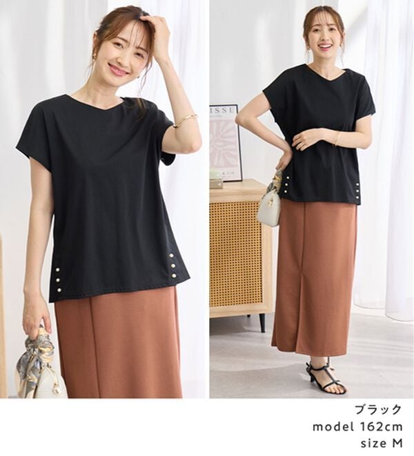 alotta（アロッタ）の「ひんやり裾パールデザインＴシャツ（カットソー）」｜詳細画像