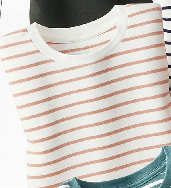 BELLUNA（ベルーナ）の「オーガニック超長綿１００％プルオーバー（カットソー）」｜白／コーラル