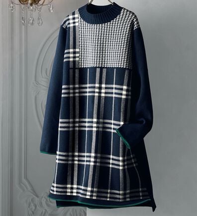 BELLUNA（ベルーナ）の「千鳥柄ブロックチェック使いニットチュニックワンピース（チュニックワンピース）」