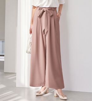 alotta（アロッタ）の「【４つの機能付】ひんやり共布リボン付ワイドパンツ（ワイドパンツ・ガウチョ）」｜ピンク