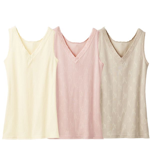 「【３色組】なめらかシルク入りジャカードタンク（肌着・インナーウェア）」｜3色組