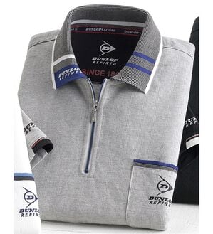 「＜ダンロップ・リファインド＞衿ジャカード７分袖ジップポロ（メンズポロシャツ）」｜グレー