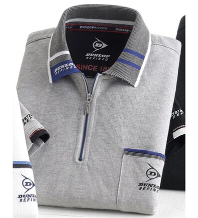「＜ダンロップ・リファインド＞衿ジャカード７分袖ジップポロ（メンズポロシャツ）」