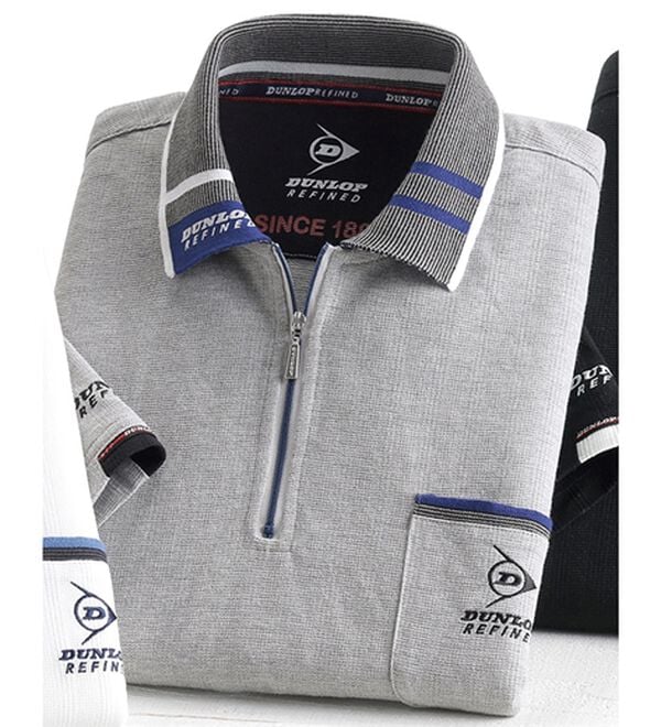 「＜ダンロップ・リファインド＞衿ジャカード７分袖ジップポロ（メンズポロシャツ）」｜グレー