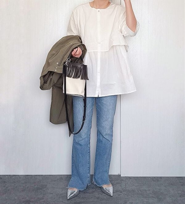 GeeRA（ジーラ）の「【華奢見え】羽織にもなる！ペプラムシャツチュニック（チュニック）」｜詳細画像