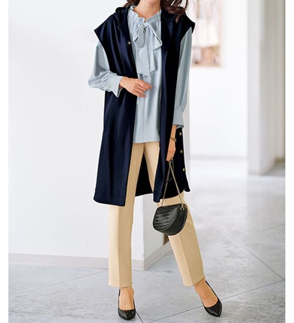 BELLUNA（ベルーナ）の「裏起毛ジョーゼット素材テーパードパンツ（テーパードパンツ）」｜詳細画像