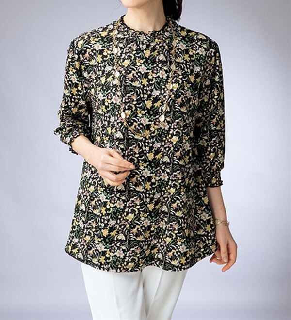 ルフラン（ルフラン）の「日本製シャーリング使いが上品なニットちりめんブラウス＜初美～はつみ～＞（ブラウス）」｜詳細画像