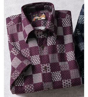 「国産　粋な大人の京染和柄シャツ（メンズシャツ）」｜ワイン市松