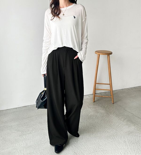 GeeRA（ジーラ）の「着心地抜群！ハイウエストダブルタックワイドパンツ（フルレングスパンツ）」｜詳細画像