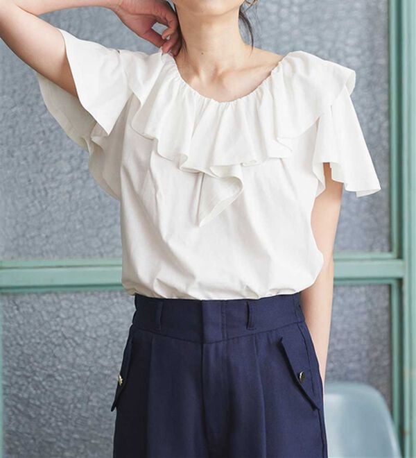 RANAN（ラナン）の「ひんやり！綿１００％フリル衿カットソープルオーバー（カットソー）」｜詳細画像