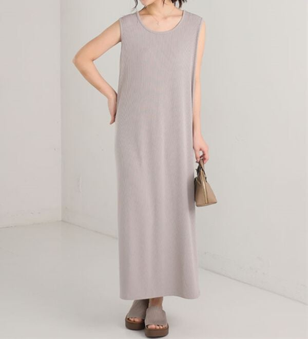 A HAPPY MARILYN（アハッピーマリリン）の「【Ｌ～８Ｌ】【選べる袖丈】さらとろリブワンピース（ロングワンピース）」｜グレー