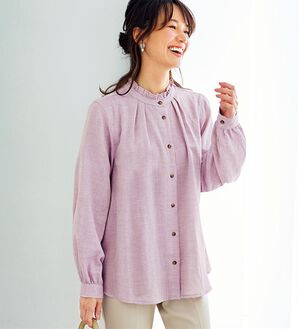 BELLUNA（ベルーナ）の「オーガニックコットンダブルガーゼブラウス（ブラウス）」｜ピンク