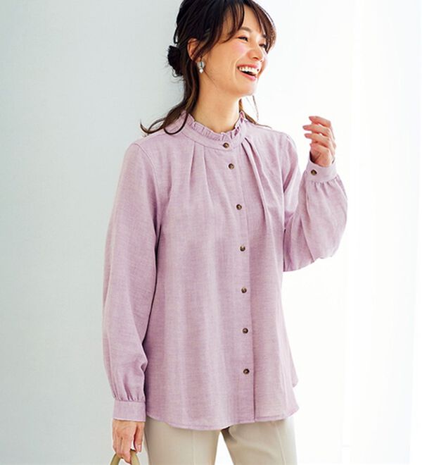 BELLUNA（ベルーナ）の「オーガニックコットンダブルガーゼブラウス（ブラウス）」｜ピンク