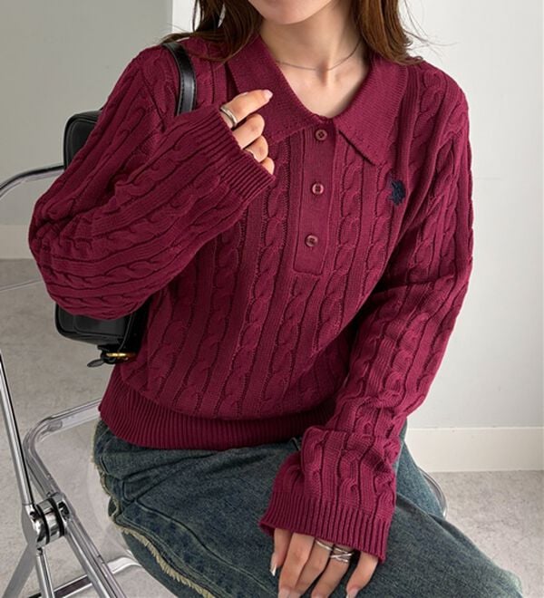 U.S.POLO ASSN.＞刺繍長袖ケーブルポロニット - ベルーナ【公式】