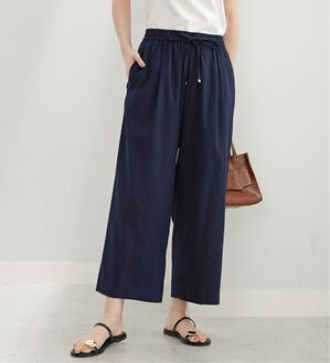 BELLUNA（ベルーナ）の「【接触冷感・UV対策】涼感スラブ調素材ドロストワイドパンツ（ワイドパンツ・ガウチョ）」｜ネイビー