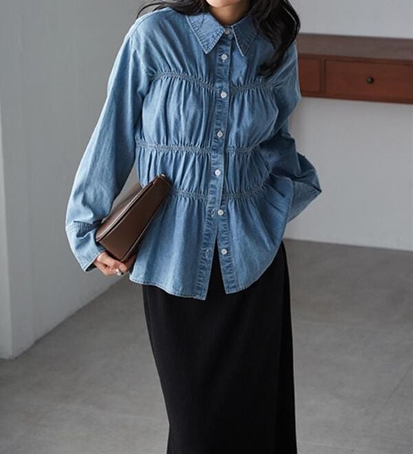 RANAN（ラナン）の「ライトデニムシャーリングデザインシャツブルー（シャツ）」｜詳細画像