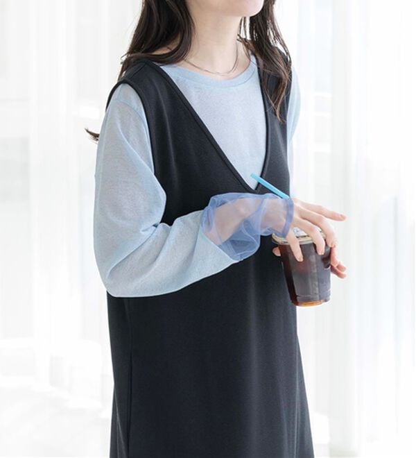 BELLUNA（ベルーナ）の「【２点セット】ロゴＴシャツ付ワンピースアンサンブル（アンサンブル）」｜詳細画像