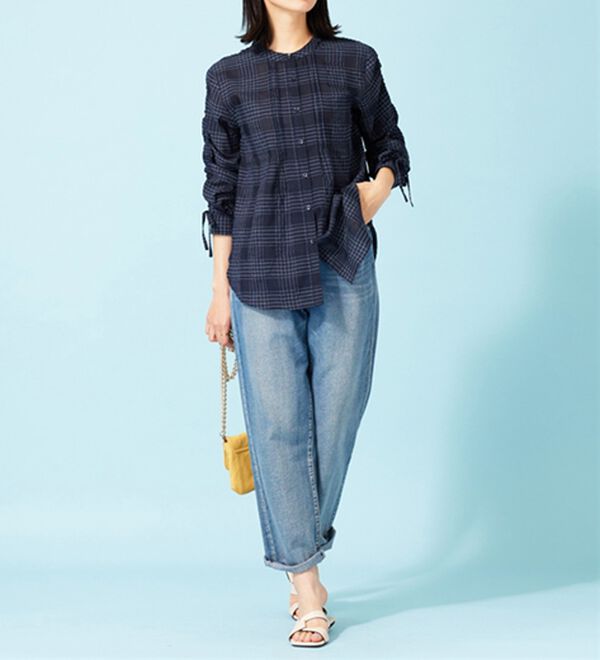 BELLUNA（ベルーナ）の「シアーチェック素材袖ドロストブラウス（シャツ）」｜詳細画像