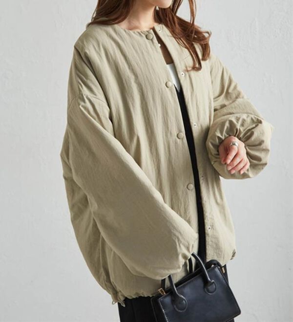 RANAN（ラナン）の「ノーカラーオーバーサイズ中わたブルゾン（ハーフコート）」｜詳細画像