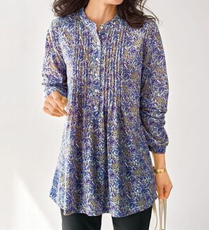 BELLUNA（ベルーナ）の「シワが目立ちにくい！ピンタック使いシャツチュニック（チュニック）」｜ブルー系ペイズリー柄