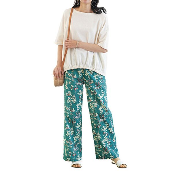 BELLUNA（ベルーナ）の「ダブルガーゼ柄ワイドパンツ（ワイドパンツ・ガウチョ）」｜詳細画像