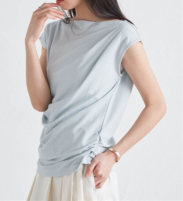 RANAN（ラナン）の「【ひんやり・ＵＶ】タックドレープフレンチスリーブカットソー（Tシャツ）」｜詳細画像