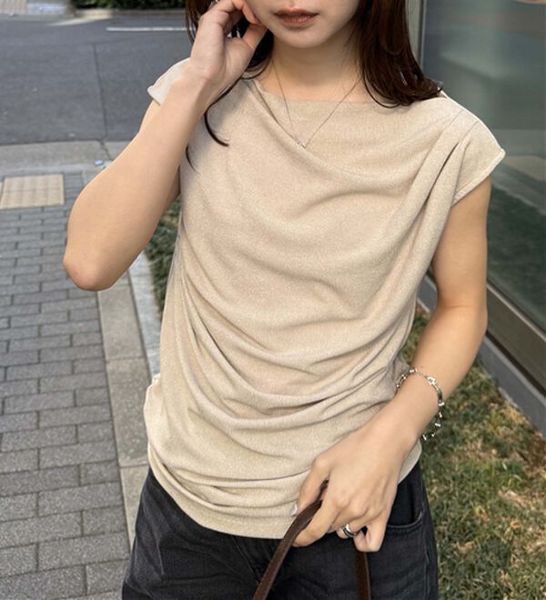 RANAN（ラナン）の「【ひんやり・ＵＶ】タックドレープフレンチスリーブカットソー（Tシャツ）」｜詳細画像
