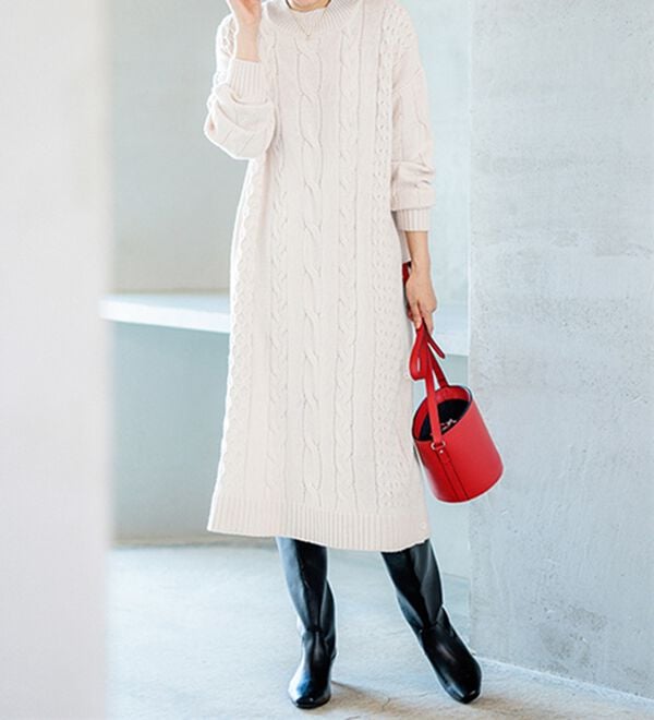 BELLUNA（ベルーナ）の「ケーブル柄ロング丈ニットワンピース（ニットワンピース）」｜詳細画像
