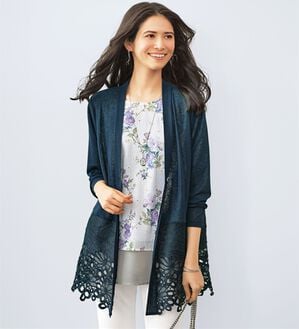BELLUNA（ベルーナ）の「花柄ブラウス&times;レースカーデアンサンブル（チュニック）」｜ネイビー系