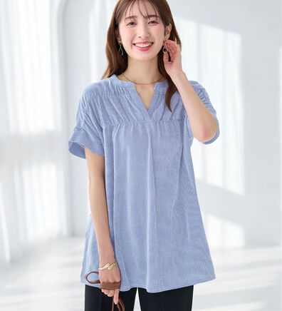 alotta（アロッタ）の「さらっと軽い綿混ストライプギャザーチュニック（チュニック）」