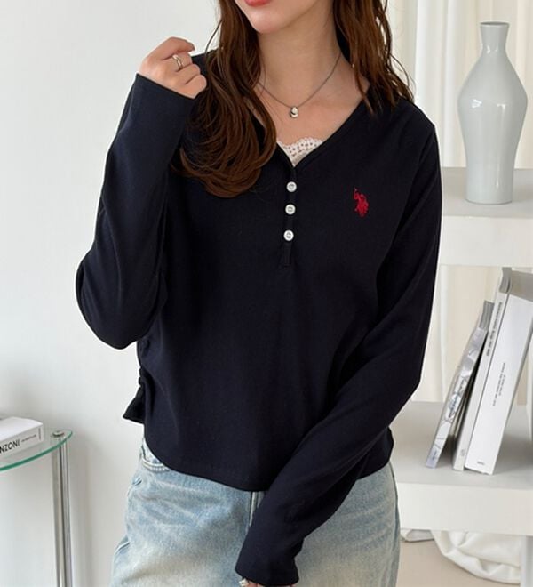 GeeRA（ジーラ）の「【U.S.POLOASSN.】Ｖネックヘンリーリブカットソー（カットソー）」｜詳細画像