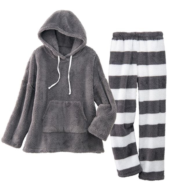 YU'NOW（ユナウ）の「【上下２点セット】ふんわりモコボアフリースパーカー＆パンツセット（パジャマ・ルームウェア）」｜詳細画像