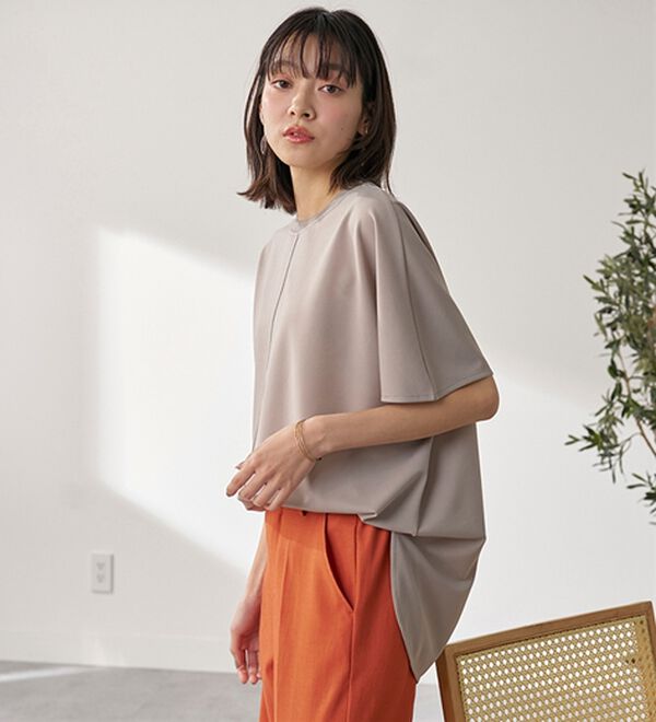 BELLUNA（ベルーナ）の「Ｔシャツ感覚なのにきちんとブラウス見え！カットジョーゼット半袖プルオーバー（カットソー）」｜詳細画像