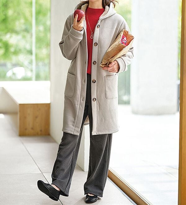 BELLUNA（ベルーナ）の「ボーダージャカード裏ボアカーディガン（ロングコート）」｜詳細画像