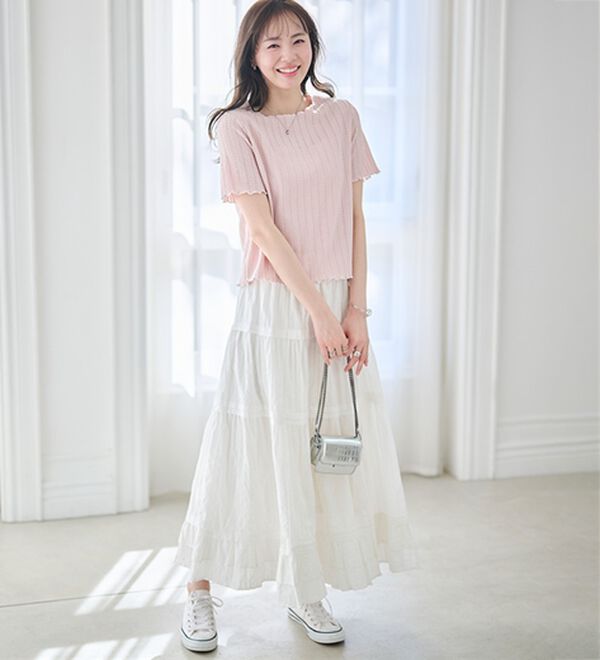 RANAN（ラナン）の「透かし柄メロー配色Ｔシャツ（カットソー）」｜詳細画像