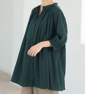 A HAPPY MARILYN（アハッピーマリリン）の「【Ｌ～６Ｌ】【風通るプレミアム】綿・楊柳七分袖はしごレースブラウス（ブラウス）」｜フォレストグリーン