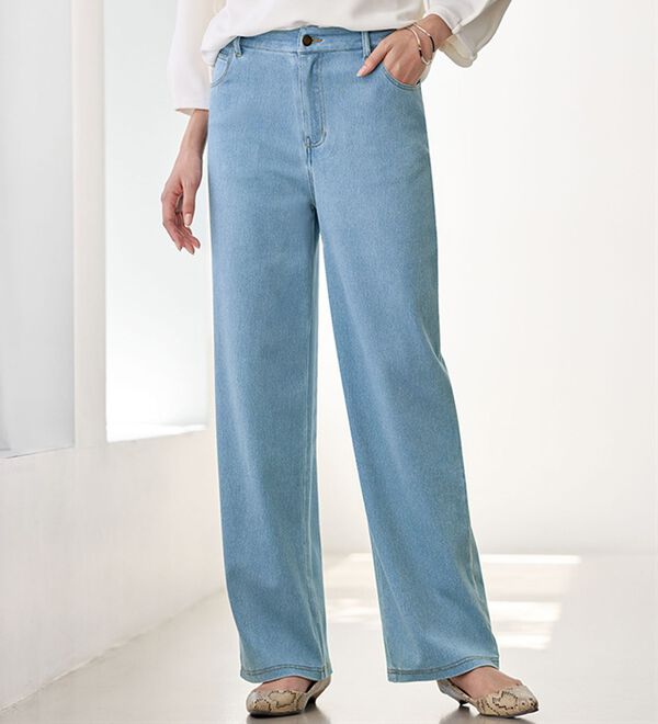 新感覚！ぐん伸びニットデニムワイドパンツ - ベルーナ【公式】
