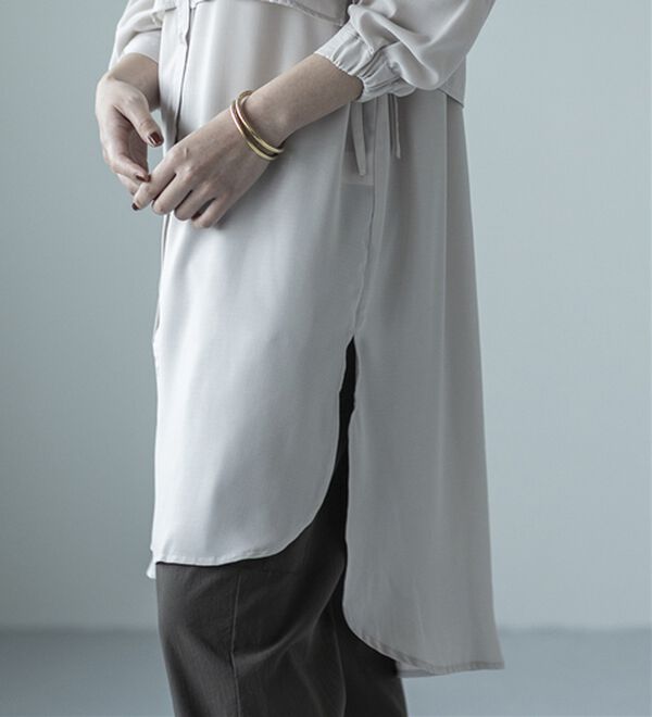 BELLUNA（ベルーナ）の「麻調素材レイヤード風ロングシャツ（シャツワンピース）」｜詳細画像