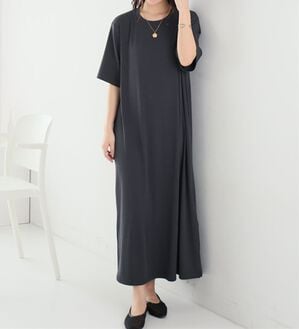 A HAPPY MARILYN（アハッピーマリリン）の「【大きいサイズ】【Ｌ～８Ｌ】【選べる袖丈】さらとろリブワンピース（ロングワンピース）」｜チャコール
