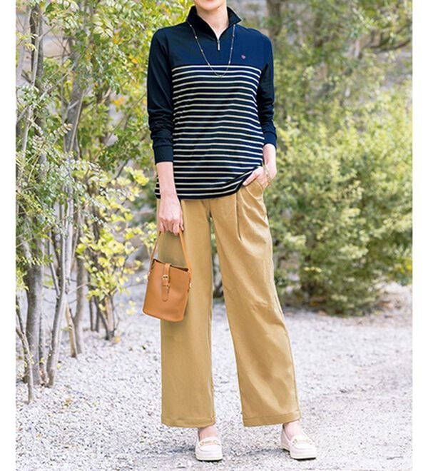 ルフラン（ルフラン）の「【２色組】【ＰＯＬＯ　ＢＣＳ】ハーフジップ切替ボーダープルオーバー（カットソー）」｜詳細画像